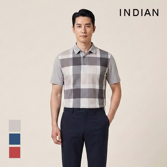 [INDIAN] 빅체크 프린트 반팔티셔츠_MITAS3M3311