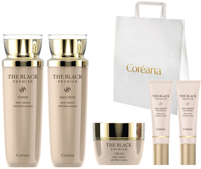 [5종]코리아나 더블랙 프리미어 토너+에멀션+크림+아이크림 2개+쇼핑백, 1세트