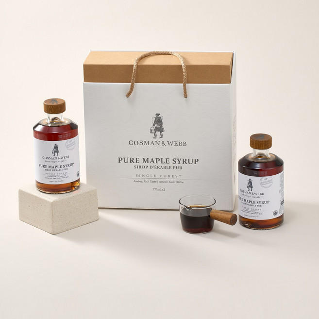 캐나다 코스만웹 퓨어 유기농 메이플시럽 2병 선물세트 엠버리치 단일숲, 2개, 375ml