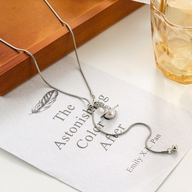 실버 롱 목걸이 진주 장식 가을겨울 스타일 여성용 캐주얼 액세서리