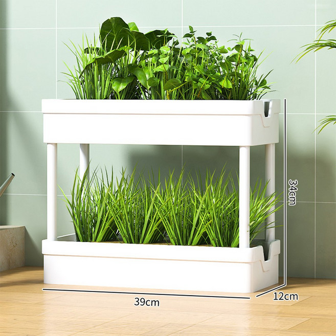 베란다 실내 텃밭재배 채소심기 선반 이동식 카트 화분 트레이, 1개, 화이트-2단-바퀴없슴