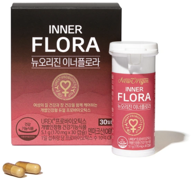 뉴 오리진 이너플로라 170mg x 30개, 여성 질건강 UREX 프로바이오틱스 유산균 이너플로라