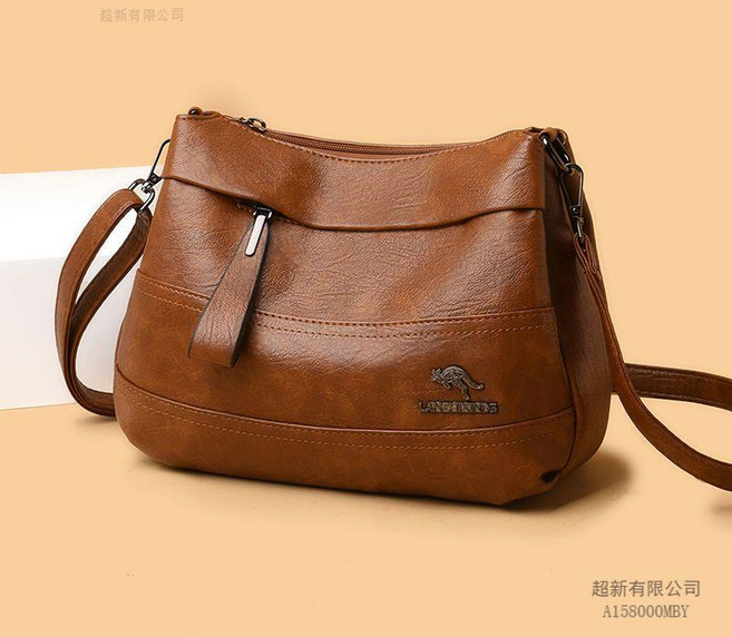 真皮女包 斜背包 軟皮百搭款, 焦糖色藍之馨袋鼠正品