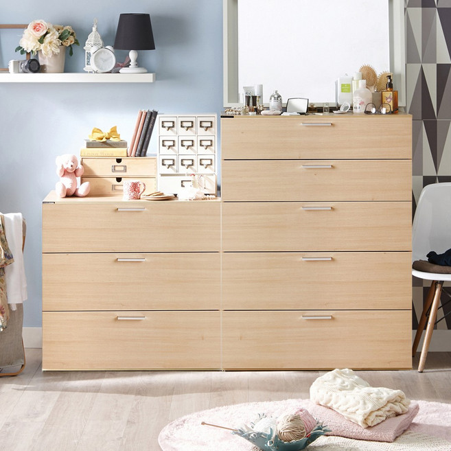 한샘 샘베딩 베이직 서랍장 3단 + 서랍장 5단 800 4종, B형 : 라이트오크서랍+화이트몸통(B)