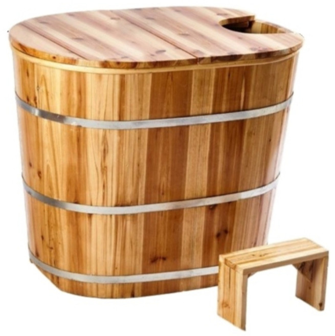 1인 욕조 반신용 가정용 사우나 미니 간이 나무 히노끼 성인용 소형 바디 케어 욕실 이동식, 장부 커버 증기기관