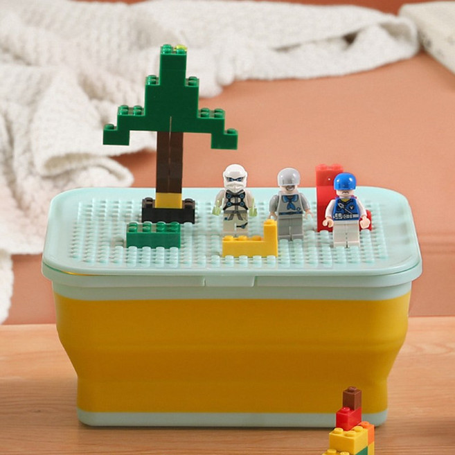 YMB 안전한 친환경 소재 레고 정리함 레고 수납함 레포판 뚜껑 수납함, 1개, 그린