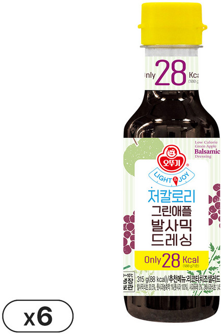 오뚜기 그린애플 발사믹 저칼로리 드레싱 315g 가정용 다이어트용, 6개