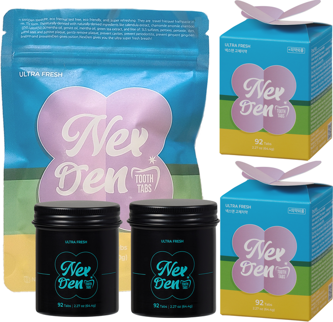 신제품 넥스덴 고체 치약 총384정(92정x2캔+200정) 휴대용 가글겸용 천연 구취제거 불소 잇몸 치석케어 치아미백 제로웨이스트키트 씹는 치약 민트향 고체가글 칫솔 죽염, 넥스덴 고체치약 총384정(92정x2+200정) 영, 1개
