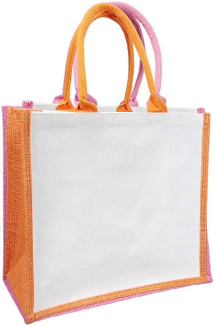 雙拼材質大方袋︱(帆布X麻布)蝶古巴特麻布袋 DIY環保袋︱麥手作, D拉鍊款-秋橙, 1個