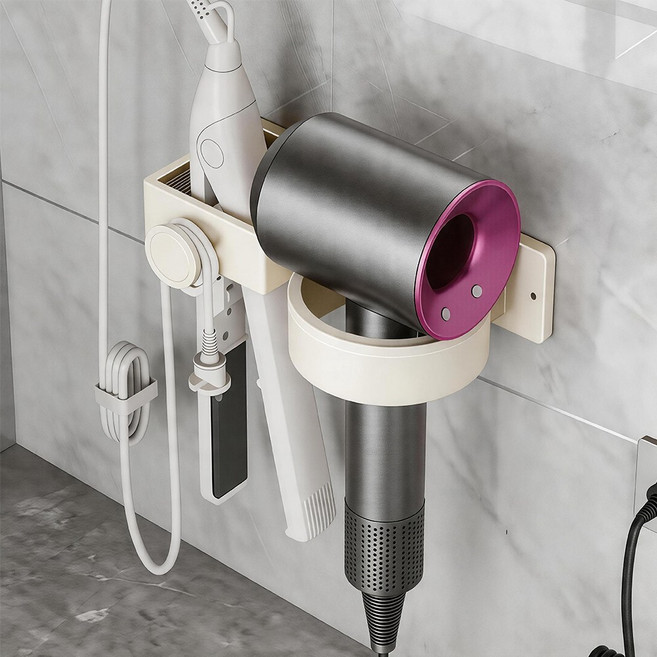 키스미스 드라이기 거치대 무타공 타공 겸용 강력접착 고데기걸이, 1개, 아이보리