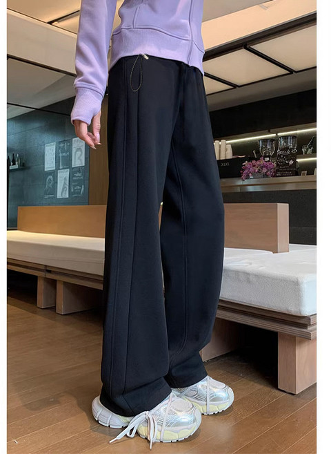 孕婦裝深灰色休閒運動加絨長褲春秋季側抽繩香蕉闊腿褲直筒衛褲子