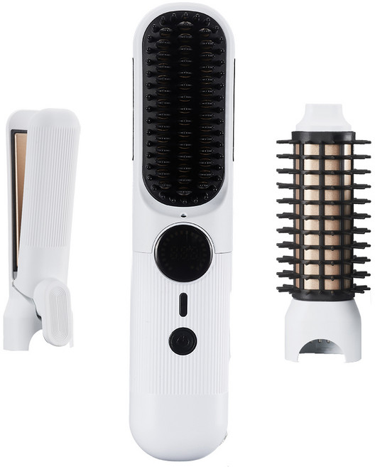 휴브론 트리플헤드 무선고데기 3in1 교체형 빗고데기 기내반입 여행용 뿌리볼륨 매직기, 화이트, 휴브론 3 in 1 무선고데기