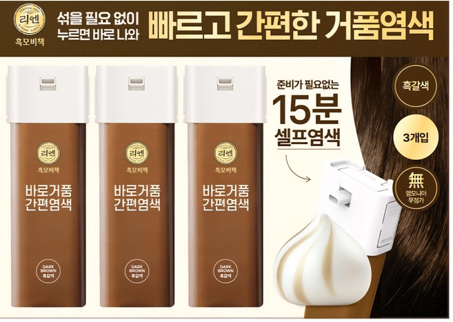 엘지생활건강 리엔 흑모비책 바로거품 간편 염색약 흑갈색 80g, 1개