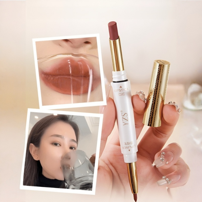 [최저가]듀얼헤드립스틱립라이너 컵에 묻지 않는 듀얼 헤드 립스틱 립라이너 투인원 디자인 립스틱 지워지지않는방수롱래스팅 발색 누드 살구 스위트 티, 캬라멜 대추 페이스트+시나몬 밀크티_2개