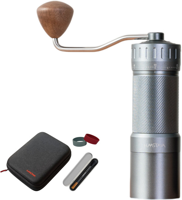 하스타야 T1 커피 그라인더 휴대용 수동 핸드밀 캠핑 원두분쇄기 홈카페 머신, 그레이, 그레이+레드, 풀세트