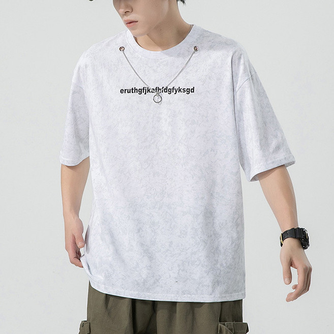 지디오 남성 반팔 티셔츠 체인 반팔티 라운드넥 레터링 남자반팔티셔츠