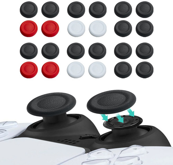 PS5 듀얼센스 스틱커버 고무 부품 교체용캡 8p세트 듀얼쇼크4 아키토모, 아키토모 듀얼센스 고무부품 8P세트, 블랙