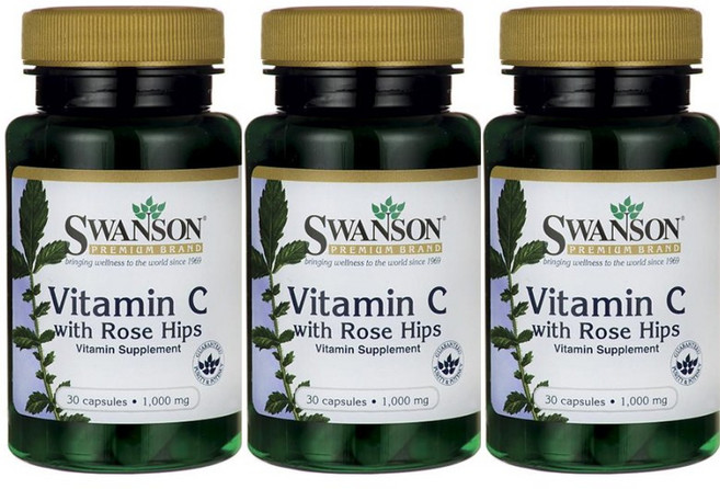 Swanson 斯旺森 玫瑰果維生素C膠囊 1000mg, 30顆, 3罐