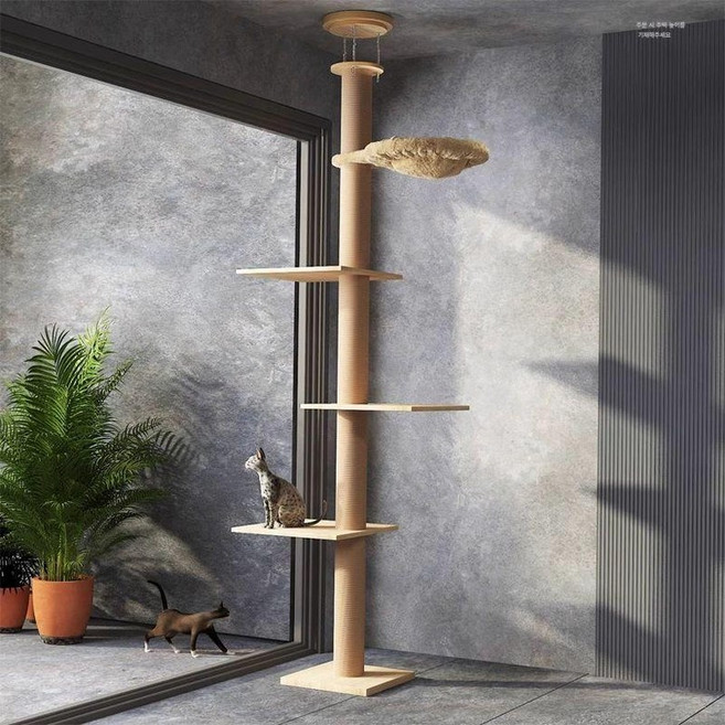 고양이 타워 플랫폼 캣 등반 벽걸이 보드 캣 캣폴 나무 캣 기둥 원목 선반, 1개, 패키지 O