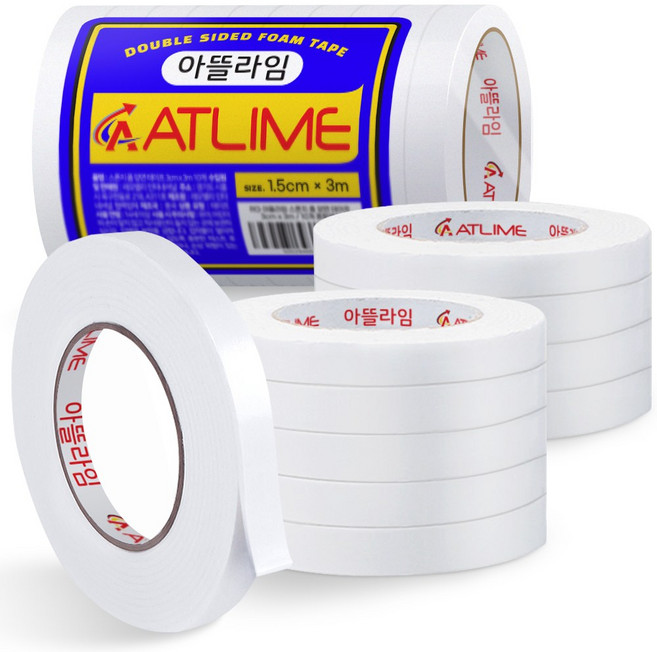 아뜰라임 다용도 스폰지 초강력 접착 폼 양면 테이프 1.5cm x 3m, 10개, 혼합색상