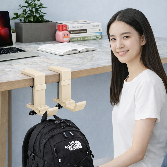 접이식 무타공 책상 데스크 사무실 가방걸이 책가방걸이 1+1 TABUSY25S6050DB, 1세트, 밀키화이트