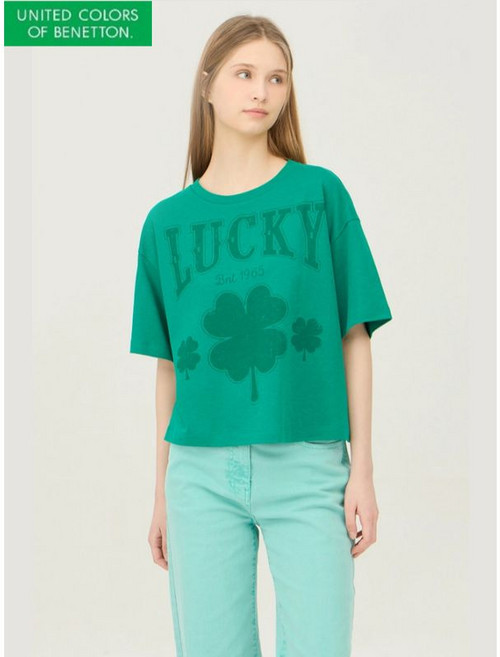 베네통 럭키 프린팅 오버핏 반팔 티셔츠 BATSA4611
