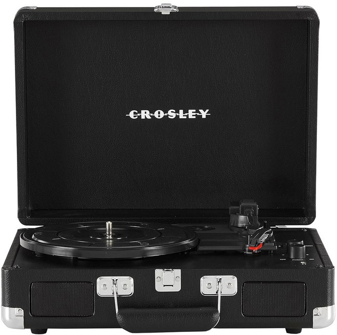 크로슬리 CR8005F-MT 크루저 플러스 빈티지 3단 블루투스 인/아웃 여행 가방 비닐 레코드 플레이어 턴테이블 민트, Black