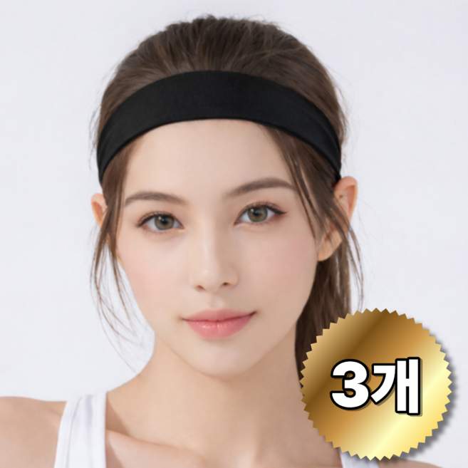 베리홈 러닝 요가 기능성 슬림 헤어 밴드 3p 세트, 블랙, 3개