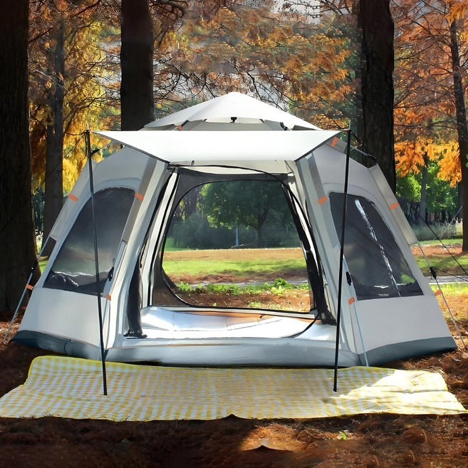 Surkat 원터치텐트 블랙코팅 자외선차단 육각형 텐트 실버코팅 캠핑그늘막텐트, 그레이, 5-6인용