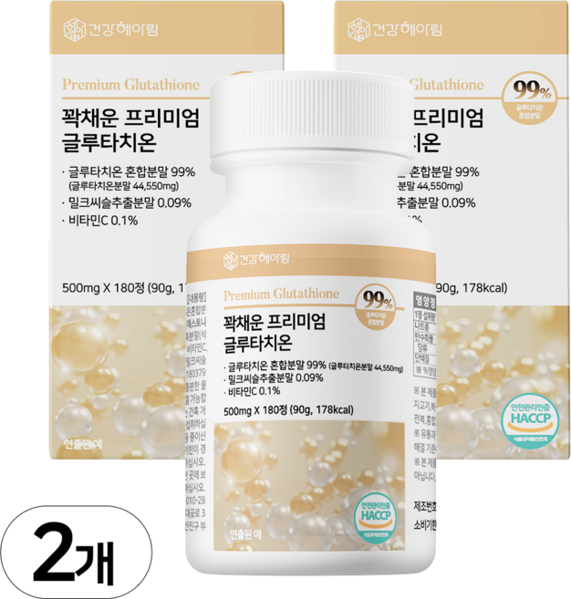 [6개월분] 건강헤아림 꽉채운 프리미엄 글루타치온 식약처 HACCP 인증 대용량, 180정, 2개