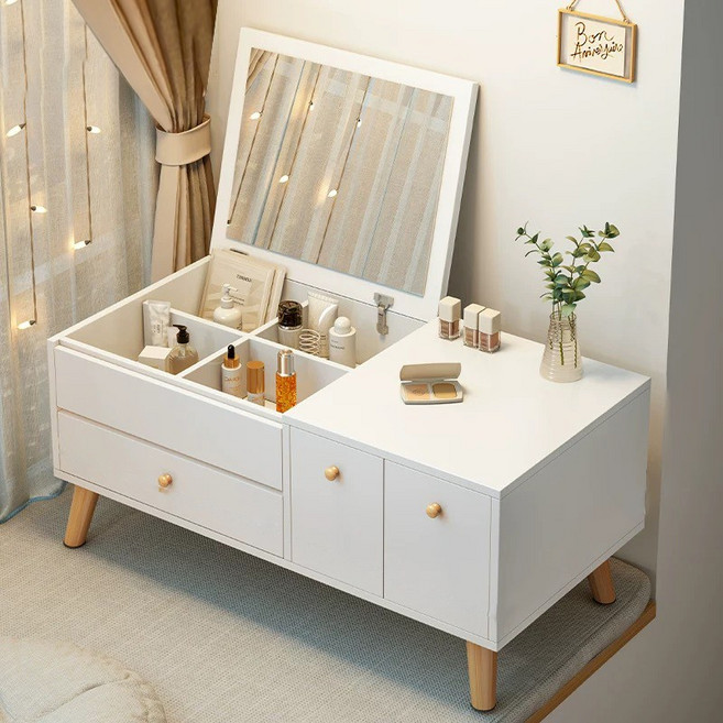 좌식 화장대 낮은서랍장 미니 수납 다용도 원목, 화이트