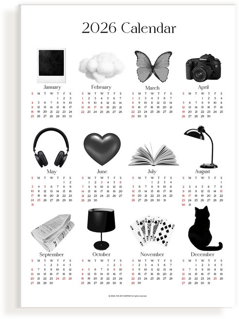 2026년 달력 감성 오브제 포스터 캘린더 인테리어 액자 - 10. 블랙 달력