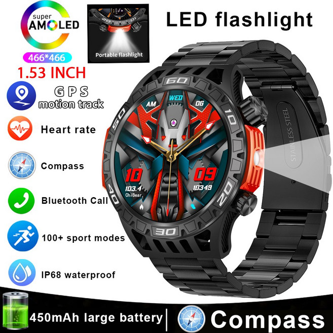 토크 방수 안드 워치 블루투스 스마트워치 시계 스마트 LED 남성용 트래커 스포츠 IP68 나침반 조명, bla st l