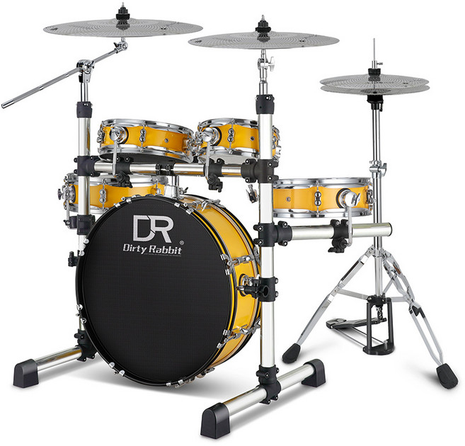 이스턴 코리아 DR 드럼세트 5기통 어쿠스틱 양면 무소음 겸용 연습용 입문용 추천, 1세트, 옐로우 일반 R80