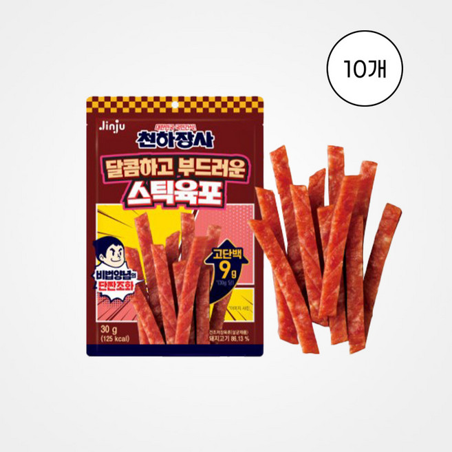 천하장사 달콤하고 부드러운 스틱육포, 10개