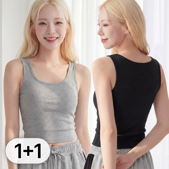 라뷰드 2개 세트 여성 스퀘어넥 골지 나시티 사계절 슬림핏 민소매 헬스 런닝 와이드 어깨 스트랩 이너 이중 마감 데일리 끈나시 상의