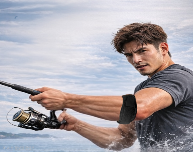 윈가드 낚시 전용 팔꿈치 엘보 보호대 갯바위 선상 캐스팅 통증 지지대, 2개, 블랙