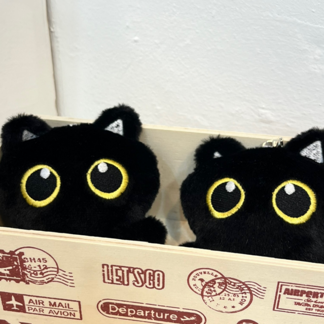 클로바스 냐옹이 고양이 인형키링 키홀더 가방키링 2중포장 사은품 포함, 블랙, 1개