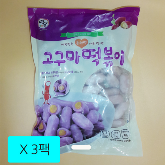 떡이오 고구마 떡볶이떡 1Kg 고구마무스떡복이떡 퓨전궁중떡볶이 떡깨비, 3팩