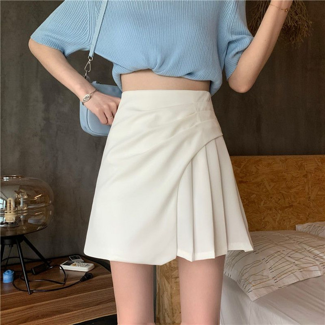 SAHINER 여성 A라인 플리츠 스커트 언발런스 슬림 여름 데일리