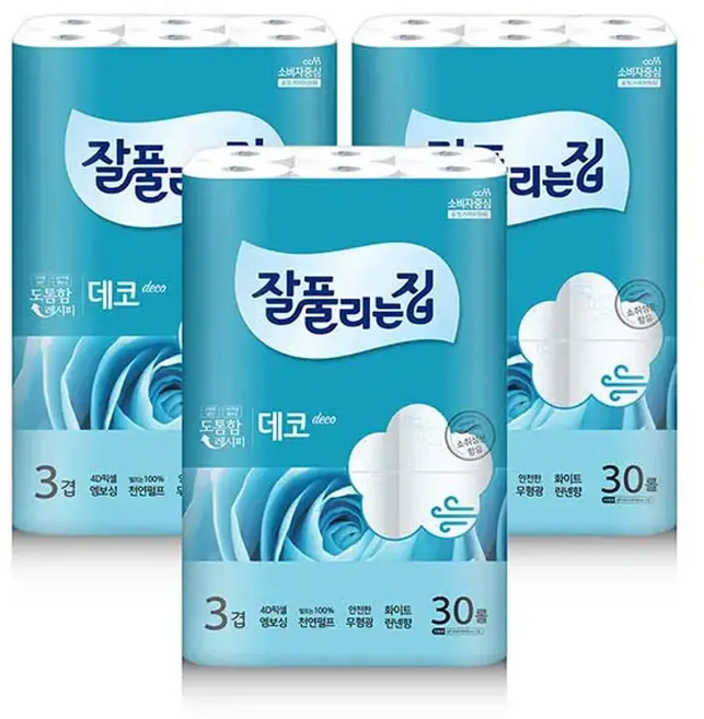 잘풀리는집 천연펄프 더도톰한3겹 데코, 30m, 3개
