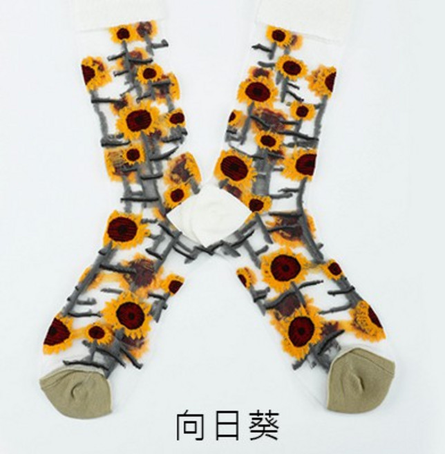 OT SHOP 襪子 透膚絲襪中筒襪 大地風格刺繡玻璃襪