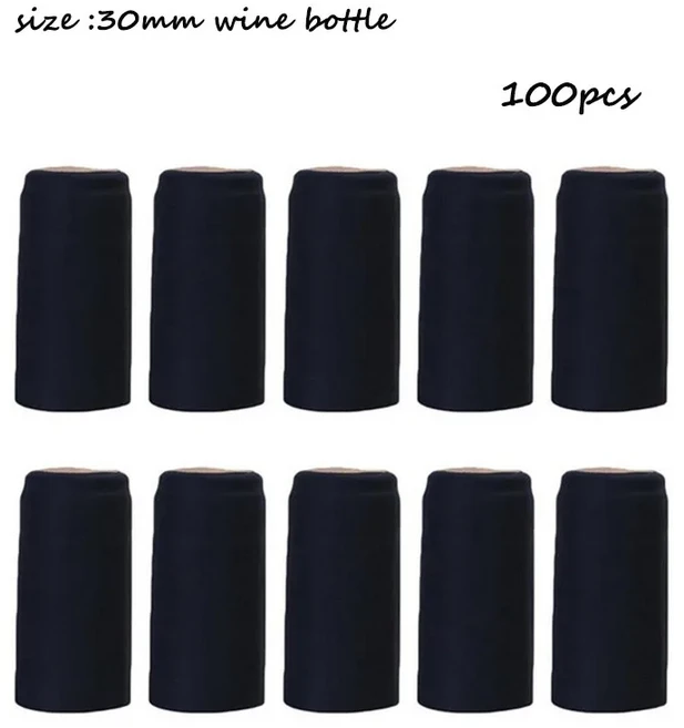 와인 병에 대 한 눈물 탭과 PVC 열 수축 캡슐 100 개 캡 필름 랩 스트레이트, 100pcs black