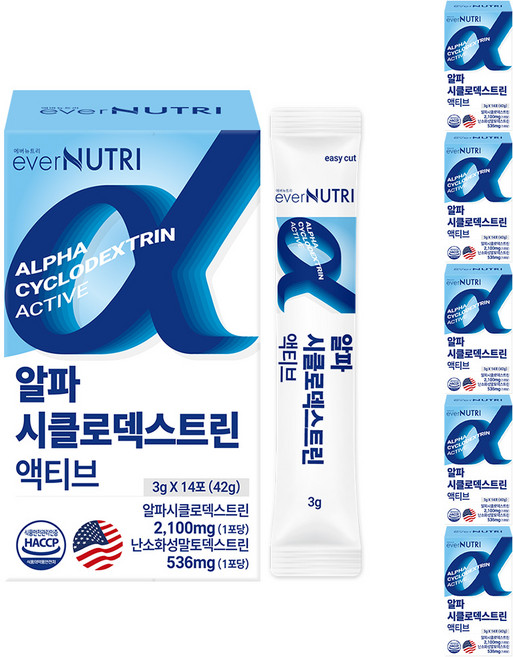 에버뉴트리 미국산 고함량 알파CD 알파시클로덱스트린 액티브 고순도 99% 알파씨디 식약처 인증, 6개, 14회분