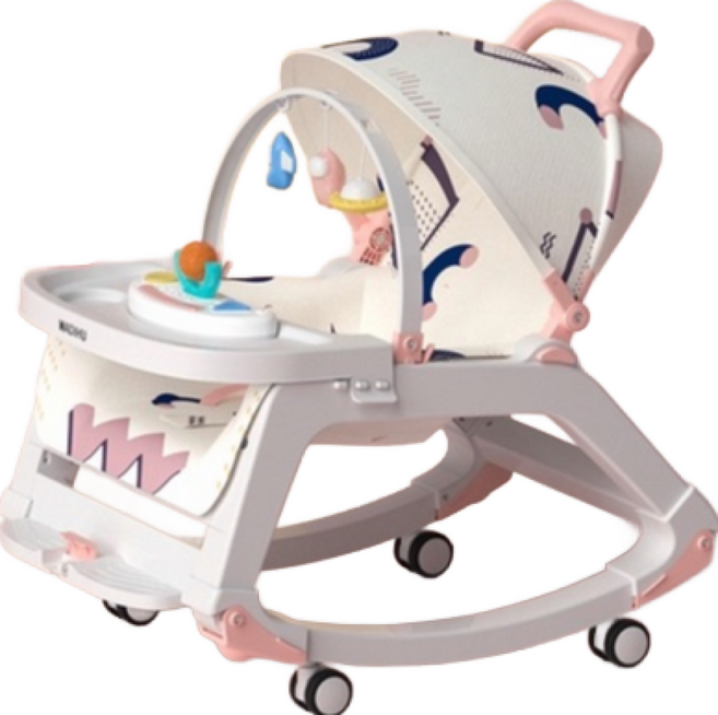 嬰兒安撫椅 防嗆奶搖搖床 幼兒餐椅 搖籃躺椅 新生兒嬰兒床 寶寶手推車 哄娃神器 周歲禮物, 旗艦款-維爾粉【8合一功能+贈蚊帳】, 維爾粉