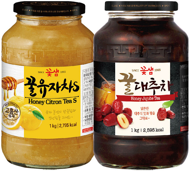 꽃샘 꿀유자차 1kg+꿀대추차 1kg, 2개, 1kg