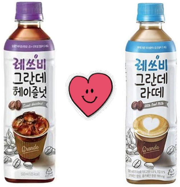 롯데칠성음료 롯데 레쓰비 그란데 라떼 & 헤이즐넛 세트 500ml 12개 (6개씩 2종)