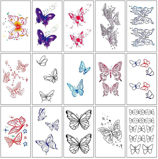 코어브릿지 타투 스티커 셀프 헤나 인스턴트 문신 나비 15종 세트, 1세트, 나비15종