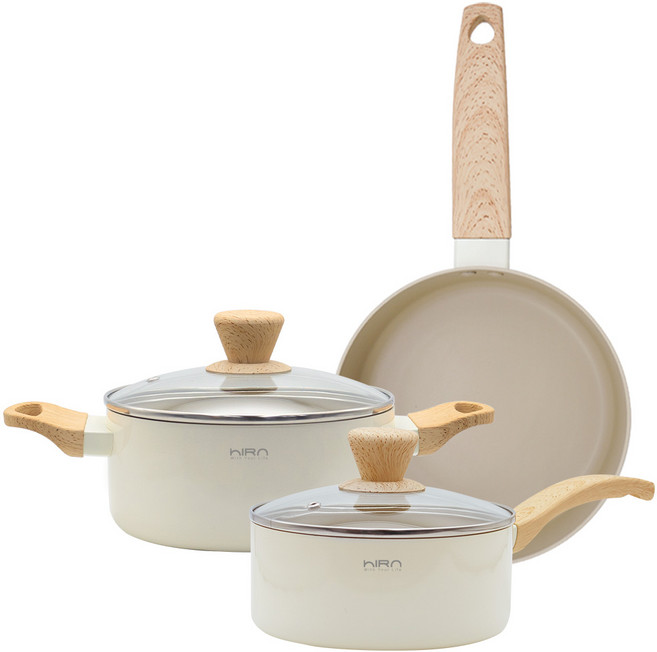 히라 라 크레마 인덕션 냄비 후라이팬 3종 세트, 1세트, 편수냄비 18cm+양수냄비 20cm+프라이팬24cm, 크림