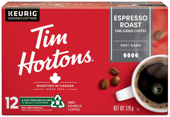 캐나다 커피 팀홀튼 큐리그 K컵 포드 캡슐 오리지널 프렌치바닐라 다크 혼합 메이플 디카페인, 26.팀홀튼 에스프레소 다크 12캡슐X2개